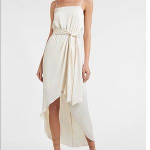 Express Satin Belted Hi-Lo Maxi Dress Ivory